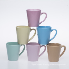 Tazas coloridas de 12 oz de color V de color V esmaltada Forma de embudo tazas coloridas